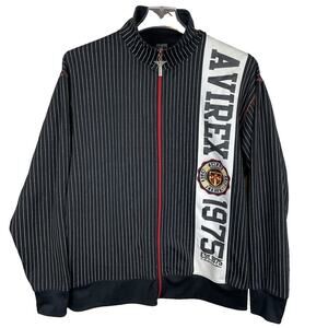 Vintage Avirex Track Jacket Men's Medium Black Pinstripe Spellout Y2K Streetwear